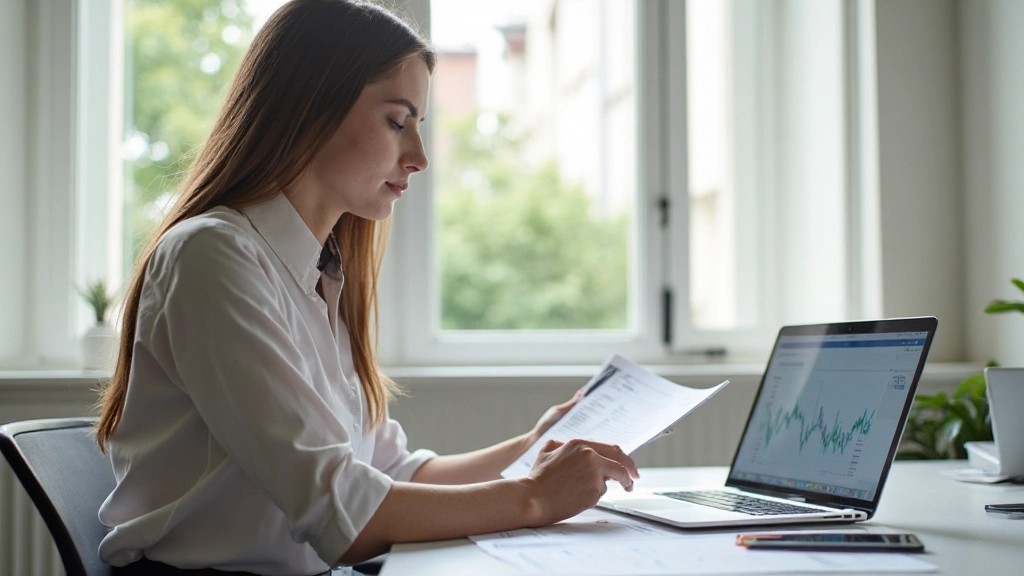 Pessoa analisando plano financeiro pessoal com gráficos de investimento